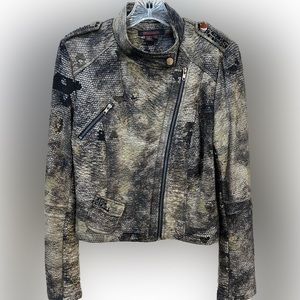 Vintage Simon Chang Moto Jacket Faux Snakeskin Taupe & Black Women’s Size 10
